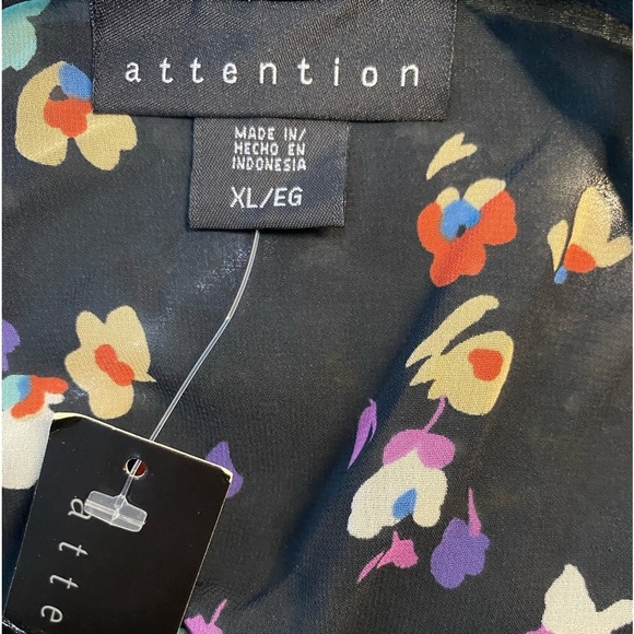 attention Floral Keyhole Babydoll Blouse (Size:XL, Color:Black/Multi) - Picture 3 of 3